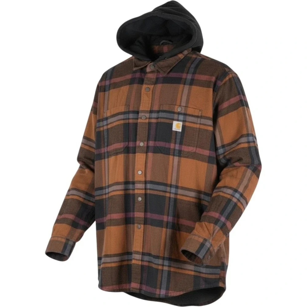 Carhartt Rugged Flex Flannel Fleece Lined Hooded Shirt Jac TJ5621-M Brwn XL Tall
